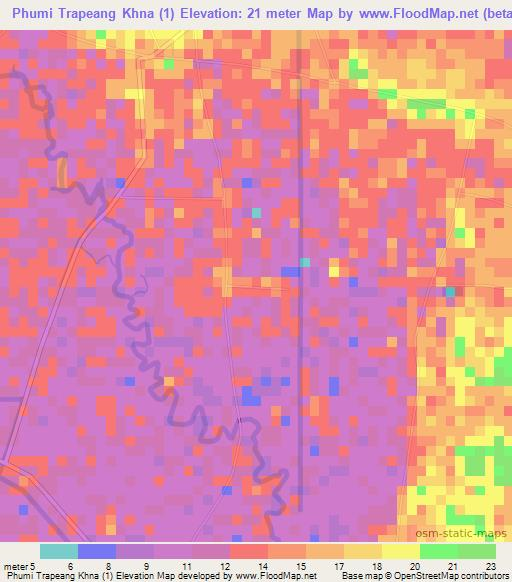 Phumi Trapeang Khna (1),Cambodia Elevation Map