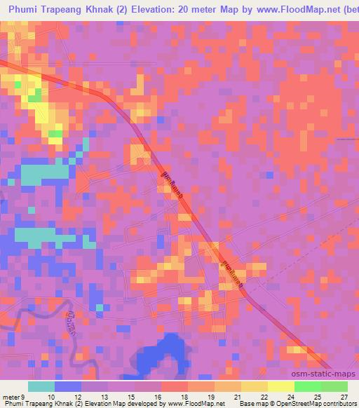Phumi Trapeang Khnak (2),Cambodia Elevation Map