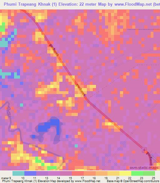 Phumi Trapeang Khnak (1),Cambodia Elevation Map