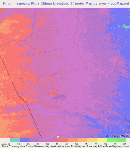 Phumi Trapeang Khna Chhma,Cambodia Elevation Map