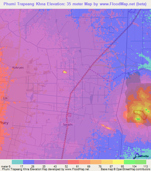 Phumi Trapeang Khna,Cambodia Elevation Map