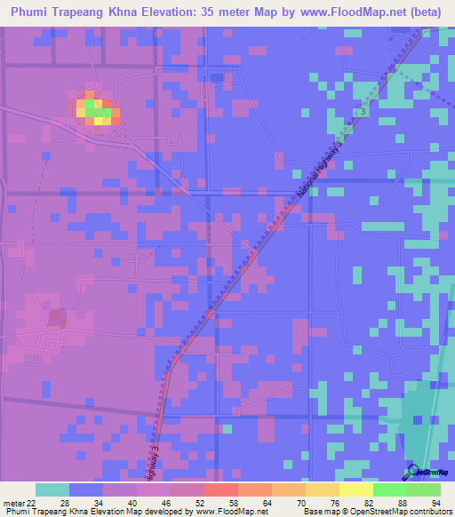 Phumi Trapeang Khna,Cambodia Elevation Map