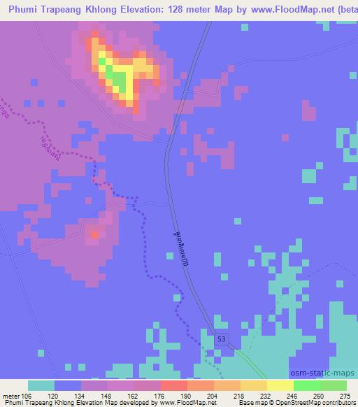 Phumi Trapeang Khlong,Cambodia Elevation Map
