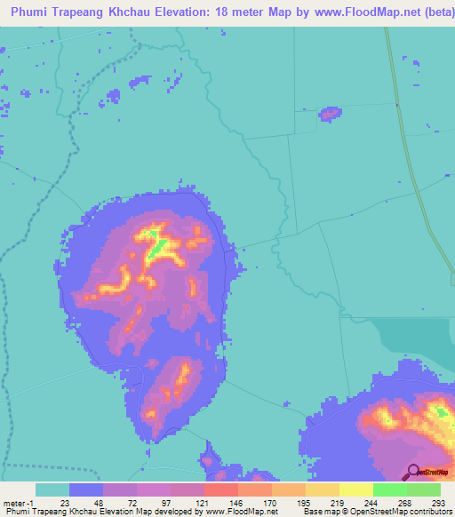 Phumi Trapeang Khchau,Cambodia Elevation Map