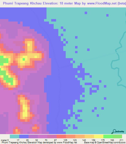 Phumi Trapeang Khchau,Cambodia Elevation Map
