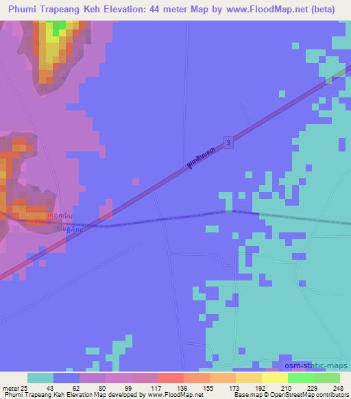 Phumi Trapeang Keh,Cambodia Elevation Map