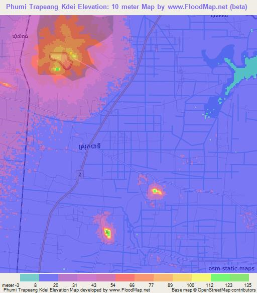 Phumi Trapeang Kdei,Cambodia Elevation Map