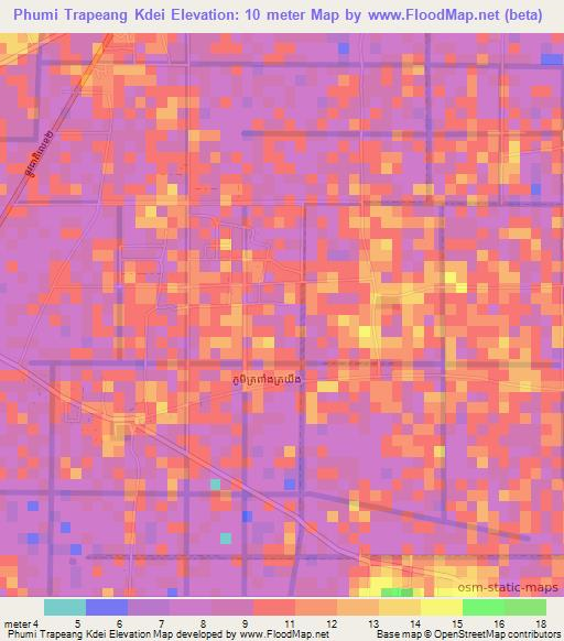 Phumi Trapeang Kdei,Cambodia Elevation Map