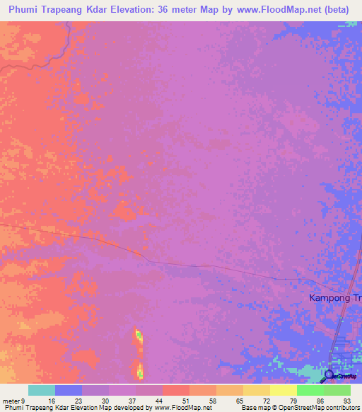 Phumi Trapeang Kdar,Cambodia Elevation Map
