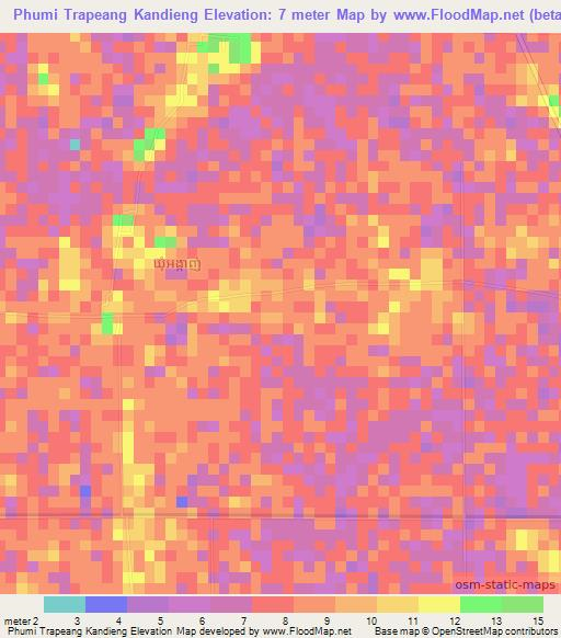 Phumi Trapeang Kandieng,Cambodia Elevation Map