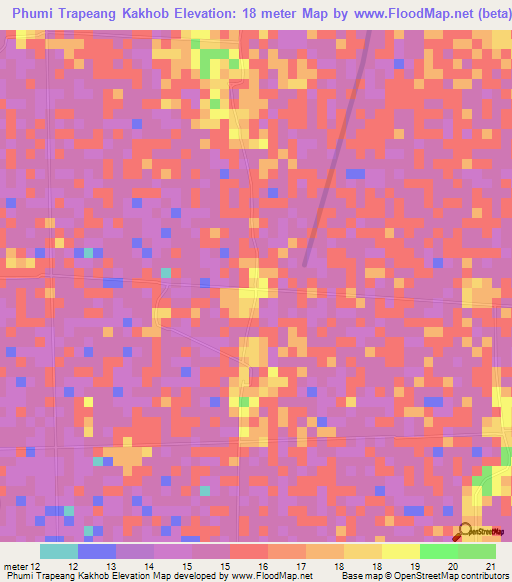 Phumi Trapeang Kakhob,Cambodia Elevation Map