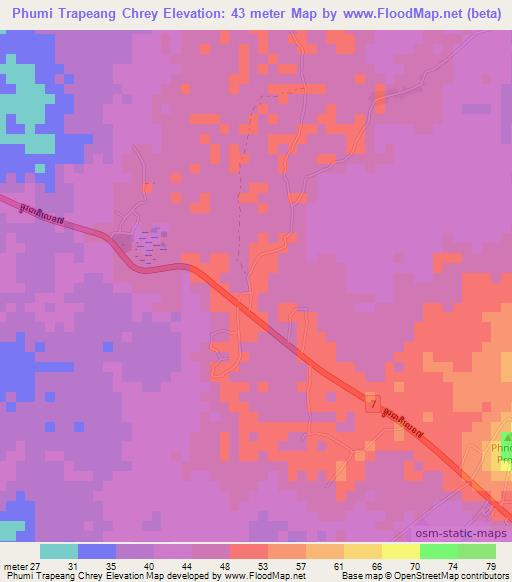 Phumi Trapeang Chrey,Cambodia Elevation Map