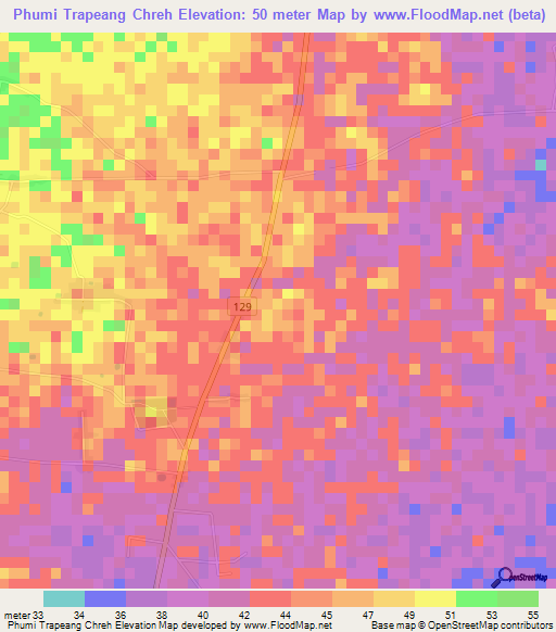 Phumi Trapeang Chreh,Cambodia Elevation Map