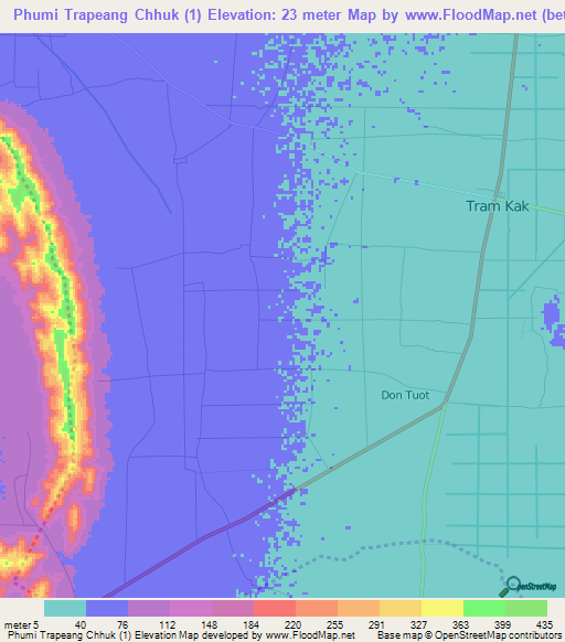 Phumi Trapeang Chhuk (1),Cambodia Elevation Map