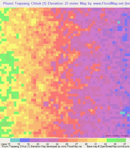 Phumi Trapeang Chhuk (1),Cambodia Elevation Map