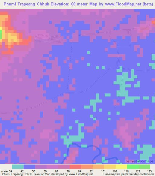 Phumi Trapeang Chhuk,Cambodia Elevation Map