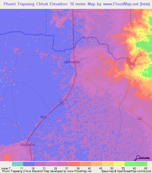Phumi Trapeang Chhuk,Cambodia Elevation Map