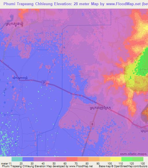 Phumi Trapeang Chhleung,Cambodia Elevation Map