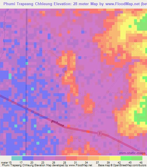 Phumi Trapeang Chhleung,Cambodia Elevation Map