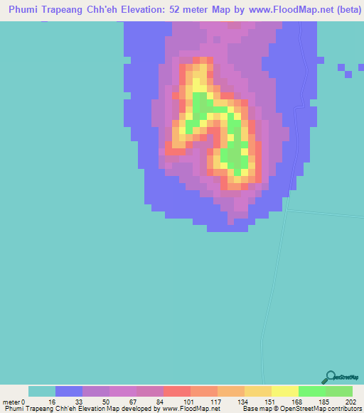 Phumi Trapeang Chh'eh,Cambodia Elevation Map