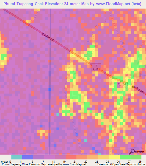 Phumi Trapeang Chak,Cambodia Elevation Map