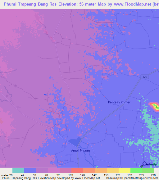 Phumi Trapeang Bang Ras,Cambodia Elevation Map