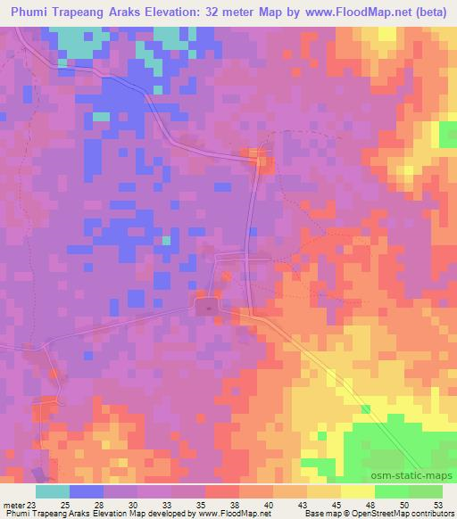 Phumi Trapeang Araks,Cambodia Elevation Map