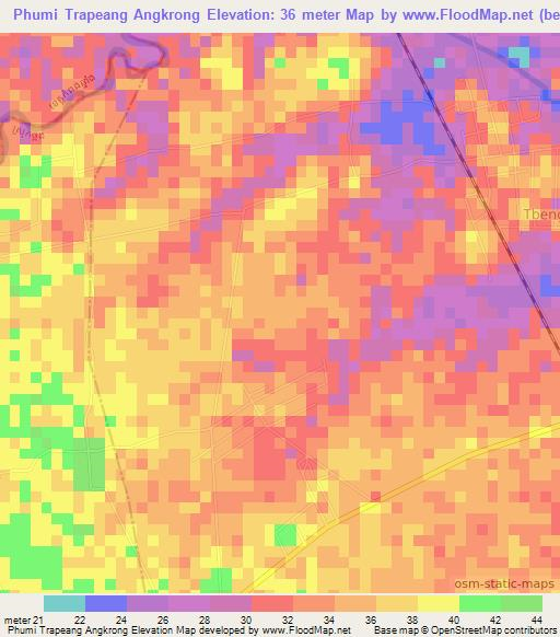 Phumi Trapeang Angkrong,Cambodia Elevation Map