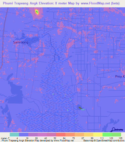 Phumi Trapeang Angk,Cambodia Elevation Map