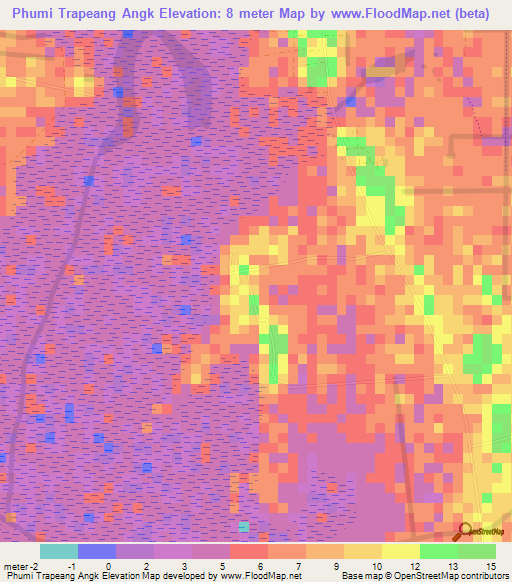 Phumi Trapeang Angk,Cambodia Elevation Map