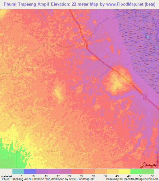 Phumi Trapeang Ampil,Cambodia Elevation Map