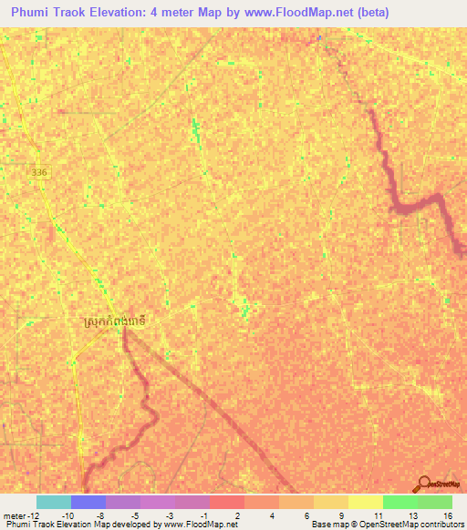 Phumi Traok,Cambodia Elevation Map