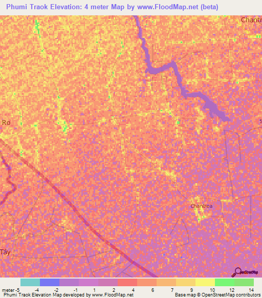 Phumi Traok,Cambodia Elevation Map