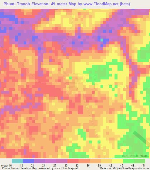 Phumi Tranob,Cambodia Elevation Map