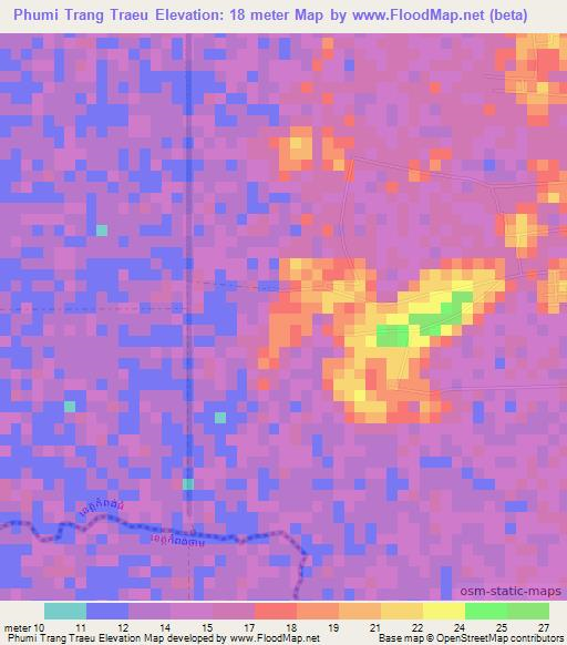 Phumi Trang Traeu,Cambodia Elevation Map