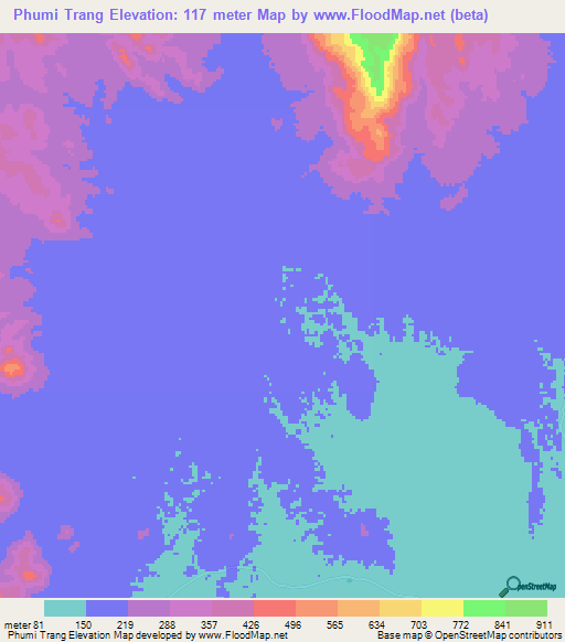 Phumi Trang,Cambodia Elevation Map