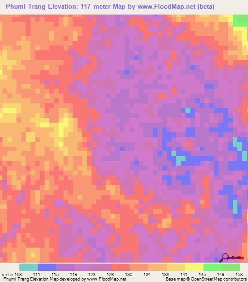 Phumi Trang,Cambodia Elevation Map