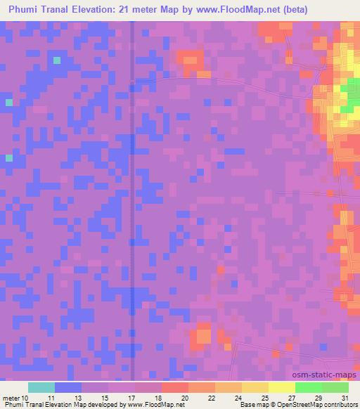 Phumi Tranal,Cambodia Elevation Map