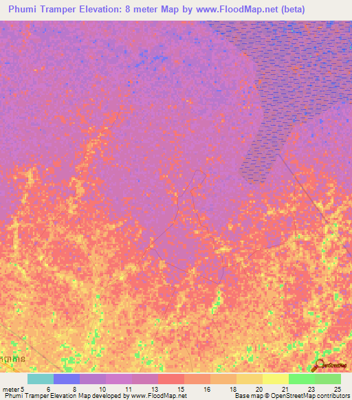 Phumi Tramper,Cambodia Elevation Map