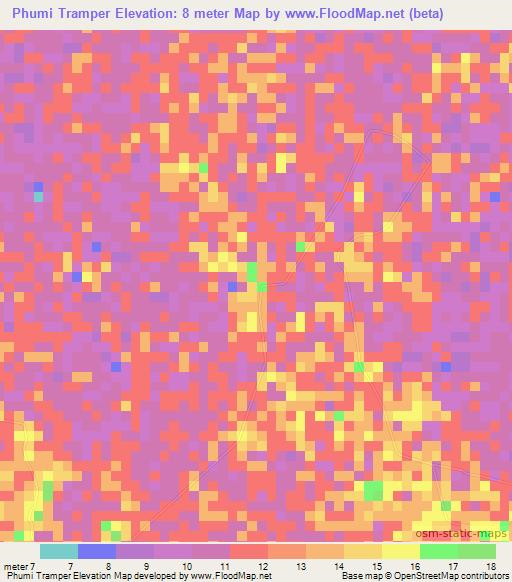 Phumi Tramper,Cambodia Elevation Map