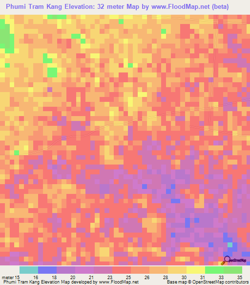 Phumi Tram Kang,Cambodia Elevation Map