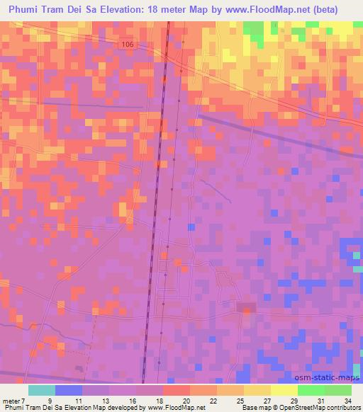 Phumi Tram Dei Sa,Cambodia Elevation Map
