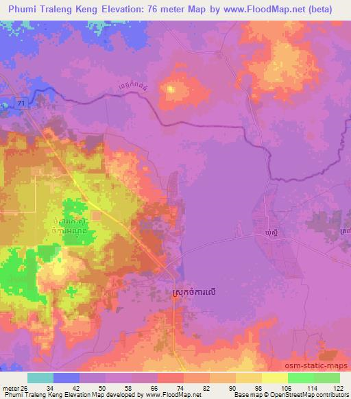 Phumi Traleng Keng,Cambodia Elevation Map
