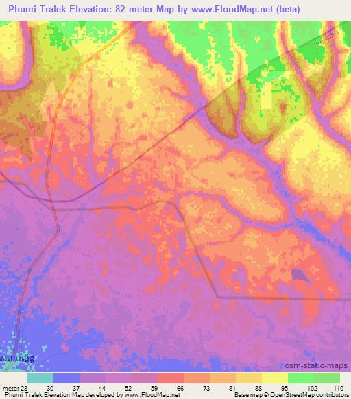 Phumi Tralek,Cambodia Elevation Map