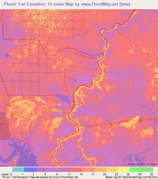 Phumi Tral,Cambodia Elevation Map