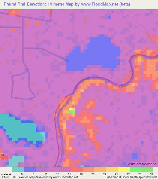 Phumi Tral,Cambodia Elevation Map