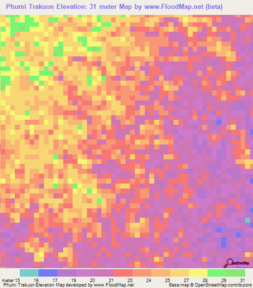 Phumi Trakuon,Cambodia Elevation Map