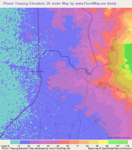 Phumi Traeung,Cambodia Elevation Map