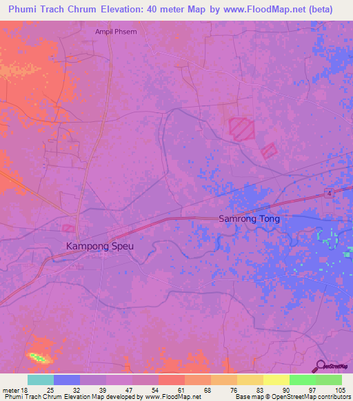 Phumi Trach Chrum,Cambodia Elevation Map