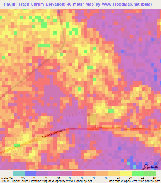 Phumi Trach Chrum,Cambodia Elevation Map